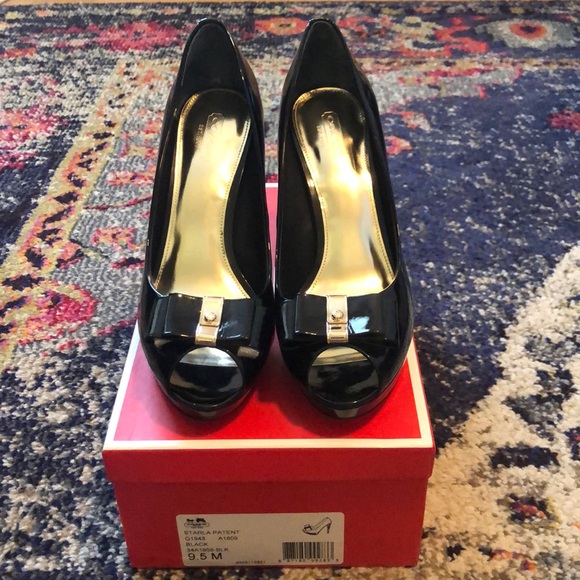 NWT! Coach Starla Black Patent Leather Heels - Picture 2 of 5